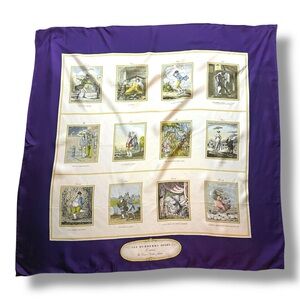 Burberry Purple & Cream Illustrated Scarf - Rare Vintage Collectors Item - BN
